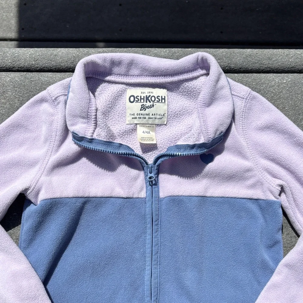 OshKosh B'gosh Kids Purple and Blue Fleece Lightweight Zip Sweatshirt, Size 4
